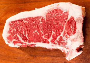 Marbling on a grass-fed striploin steak