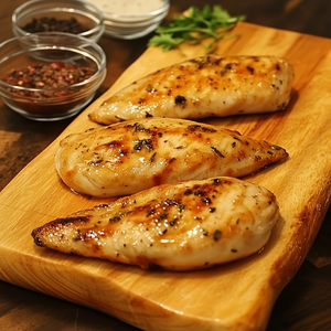 garlic butter marinated pastured chicken breast cooked