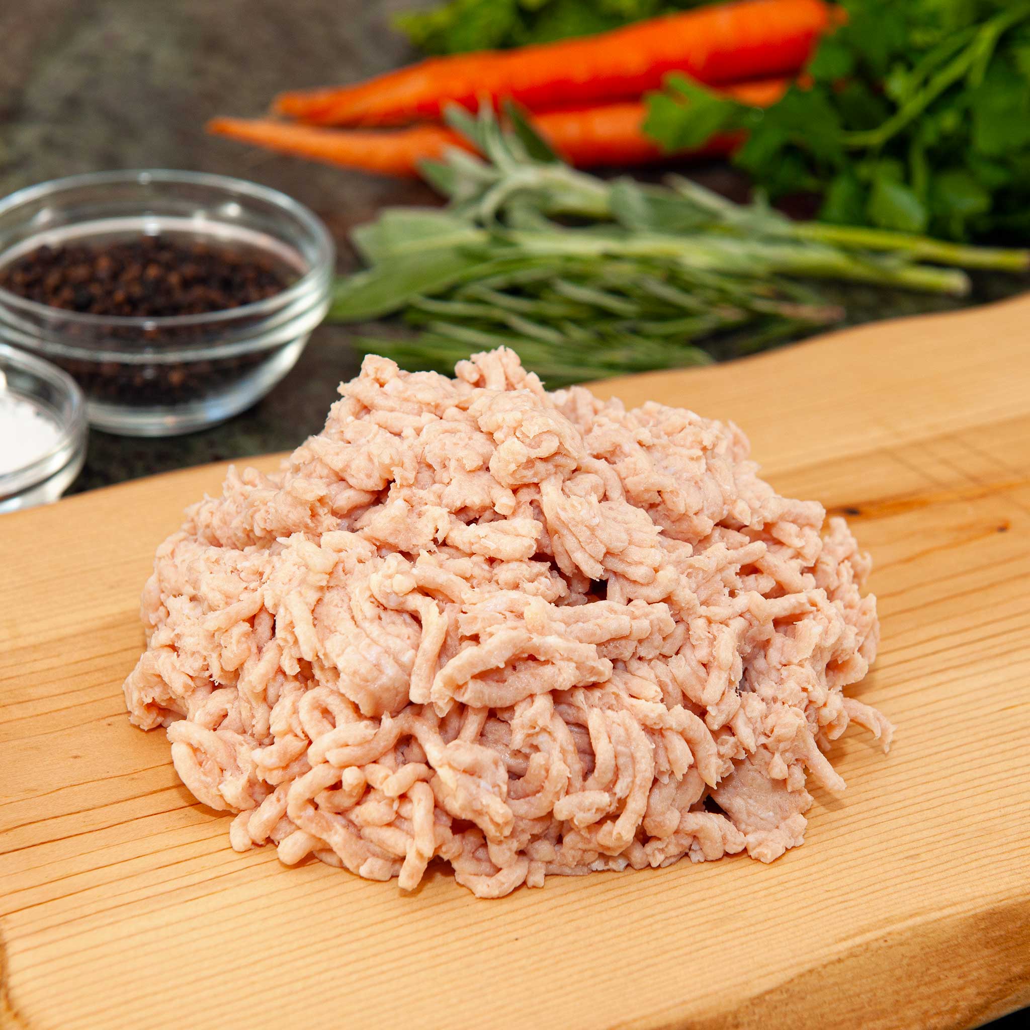 Pasture raised ground chicken from our farm - Acabonac Farms